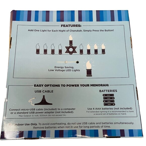 Rite Lite LED Menorah With Safe LED Bulbs & USB Power Options 11" x 11" 3.5" in - Picture 2 of 6